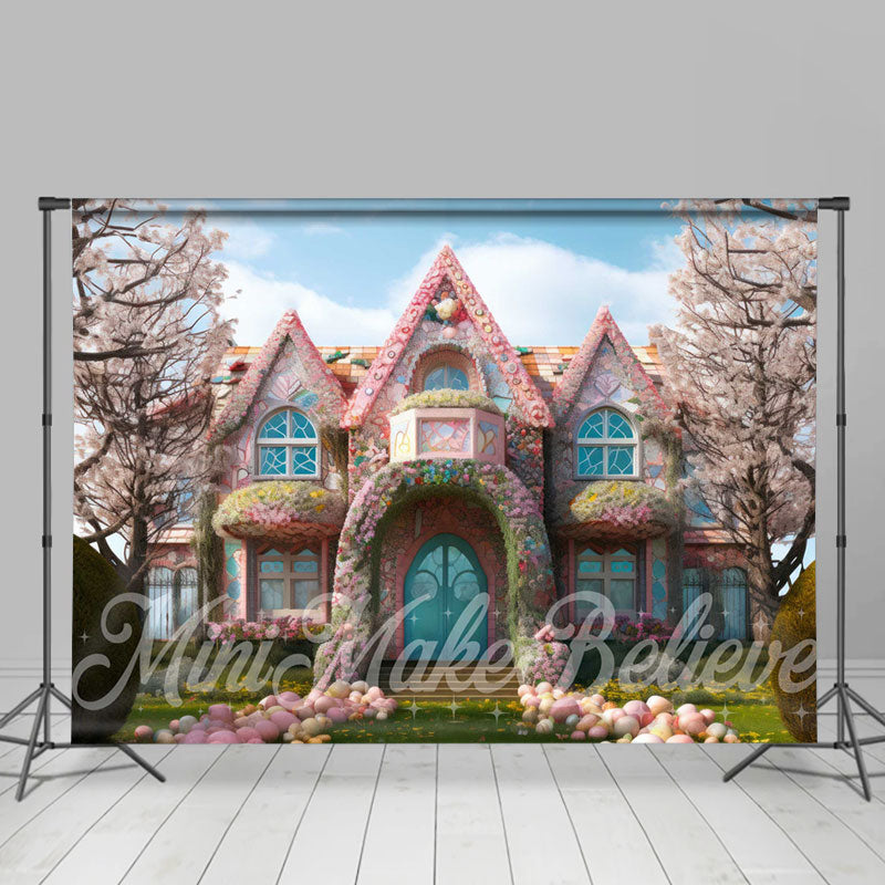 Aperturee - Candy Fairy House Sakura Baum Frohe Ostern Hintergrund