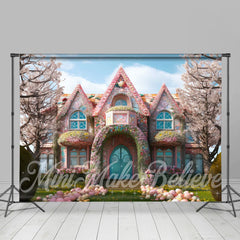 Aperturee - Candy Fairy House Sakura Baum Frohe Ostern Hintergrund