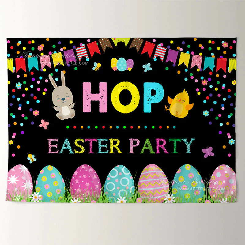 Aperturee - Cartoon Hop Rabbit Chick Frohe Ostern Hintergrund