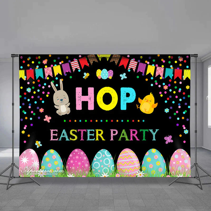 Aperturee - Cartoon Hop Rabbit Chick Frohe Ostern Hintergrund