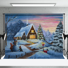 Aperturee - Weihnachtsbaum Wald Schneemann Holzhütte Hintergrund