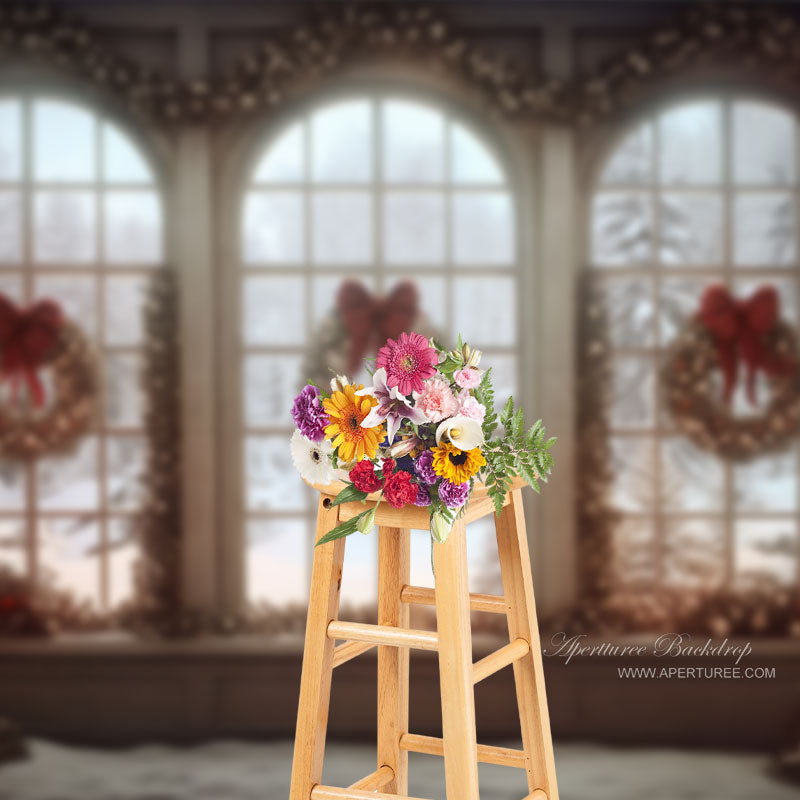 Aperturee - Weihnachtsbaum Kranz Bowknot Fenster Portrait Hintergrund
