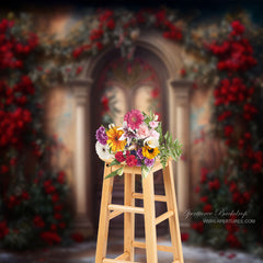 Aperturee - Klassischer roter floraler Tür Portrait Fotoautomaten Hintergrund