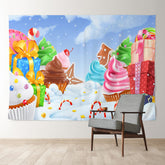 Aperturee - Farbe Candy Land Geschenk Snowy Sky Weihnachtshintergrund