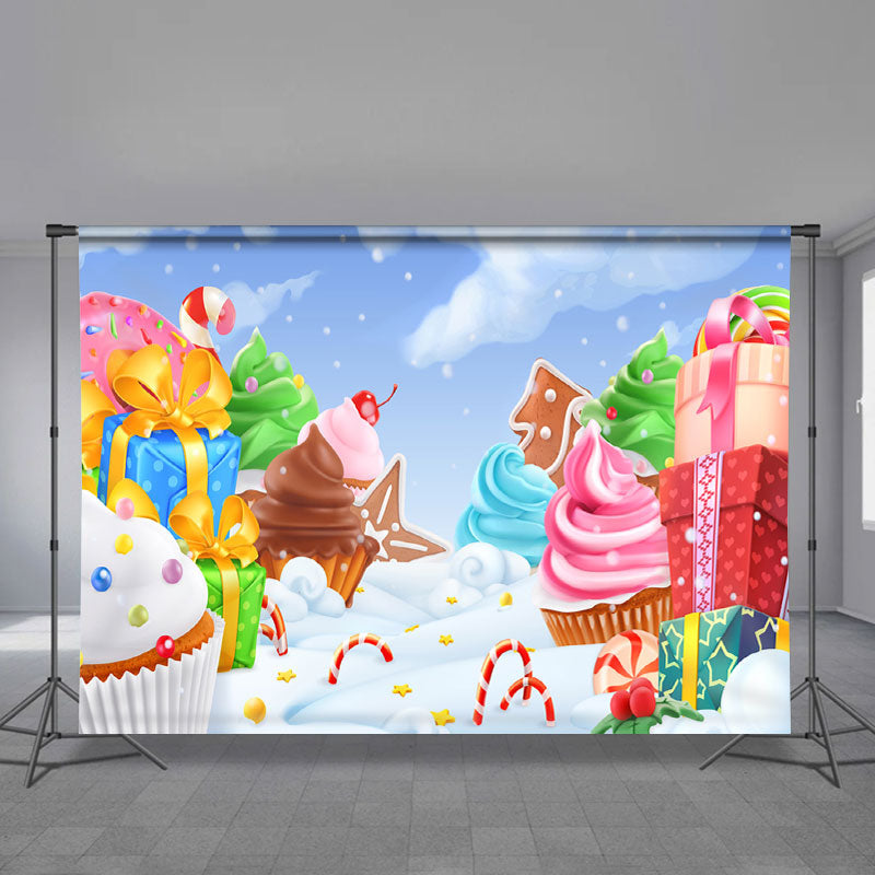 Aperturee - Farbe Candy Land Geschenk Snowy Sky Weihnachtshintergrund