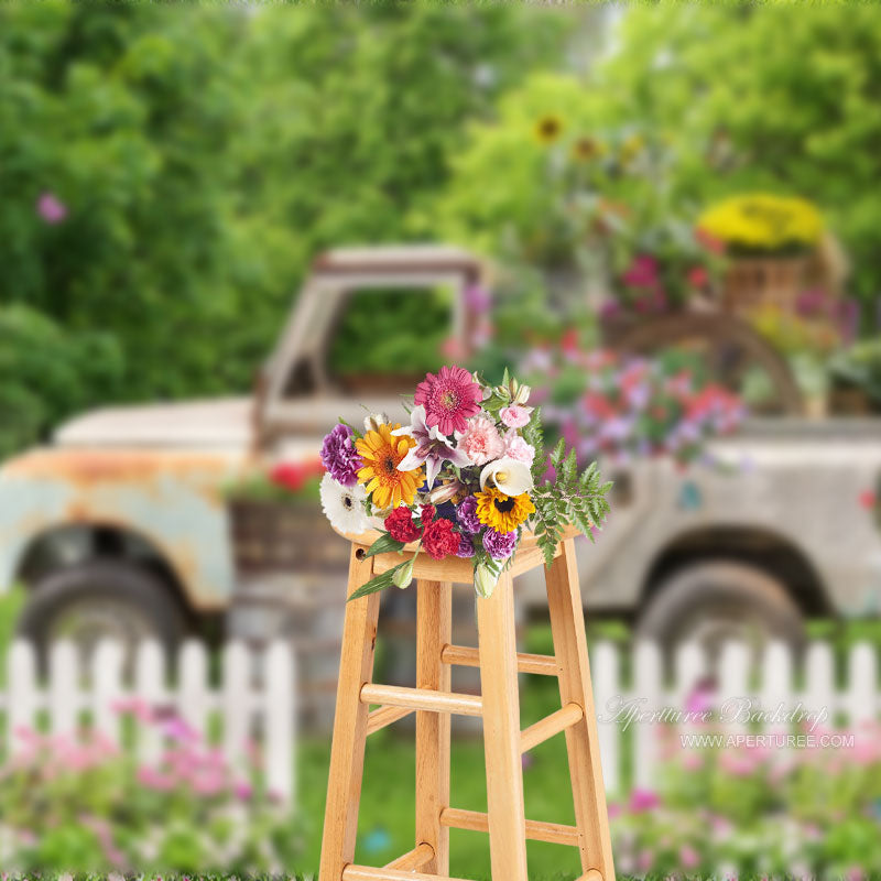 Aperturee - Farbiger Blumen Bäume Alter LKW Frühlings Bildhintergrund