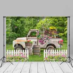 Aperturee - Farbiger Blumen Bäume Alter LKW Frühlings Bildhintergrund