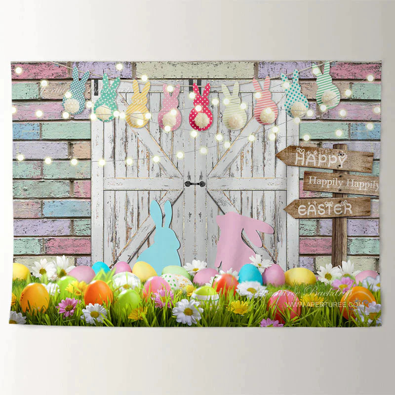 Aperturee - Farbe Kaninchen Ei Backsteinmauer Frohe Ostern Hintergrund