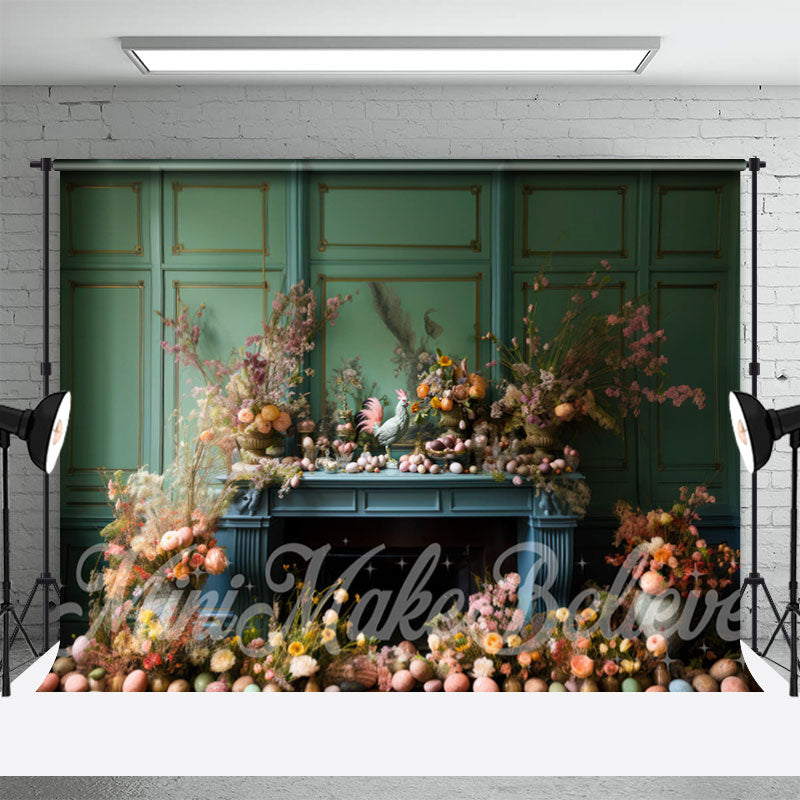 Aperturee - Bunte Blumeneier grüne Wand Osterhintergrund