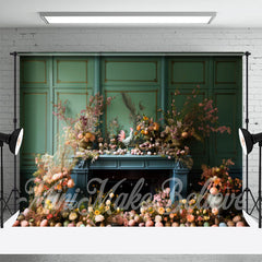 Aperturee - Bunte Blumeneier grüne Wand Osterhintergrund