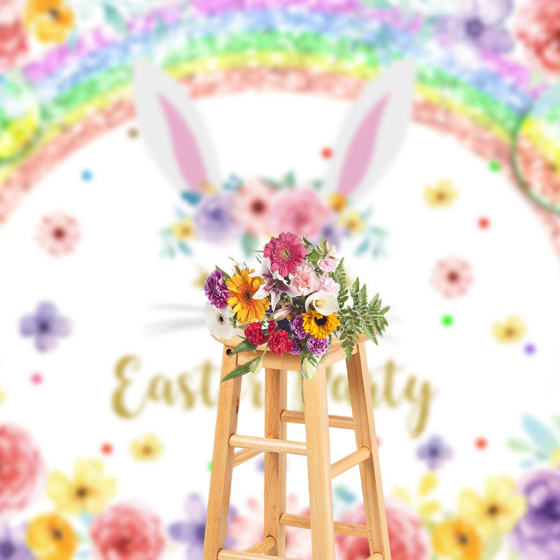 Aperturee - Bunter Blumen Regenbogen Kaninchen Osterparty Hintergrund
