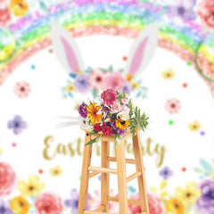 Aperturee - Bunter Blumen Regenbogen Kaninchen Osterparty Hintergrund