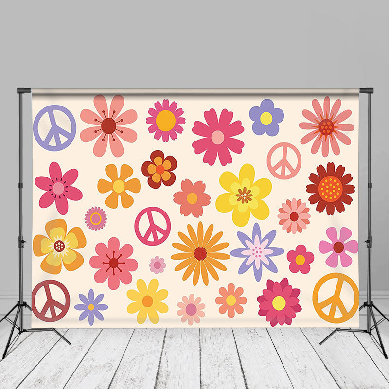 Aperturee - Bunte Blumen Hippie Friedenssymbol Geburtstagskulisse