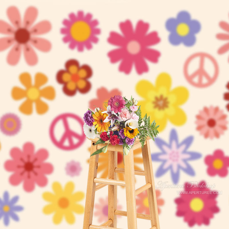 Aperturee - Bunte Blumen Hippie Friedenssymbol Geburtstagskulisse