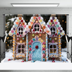 Aperturee - Bunter Lebkuchenhaus Schnee Bokeh Weihnachtshintergrund
