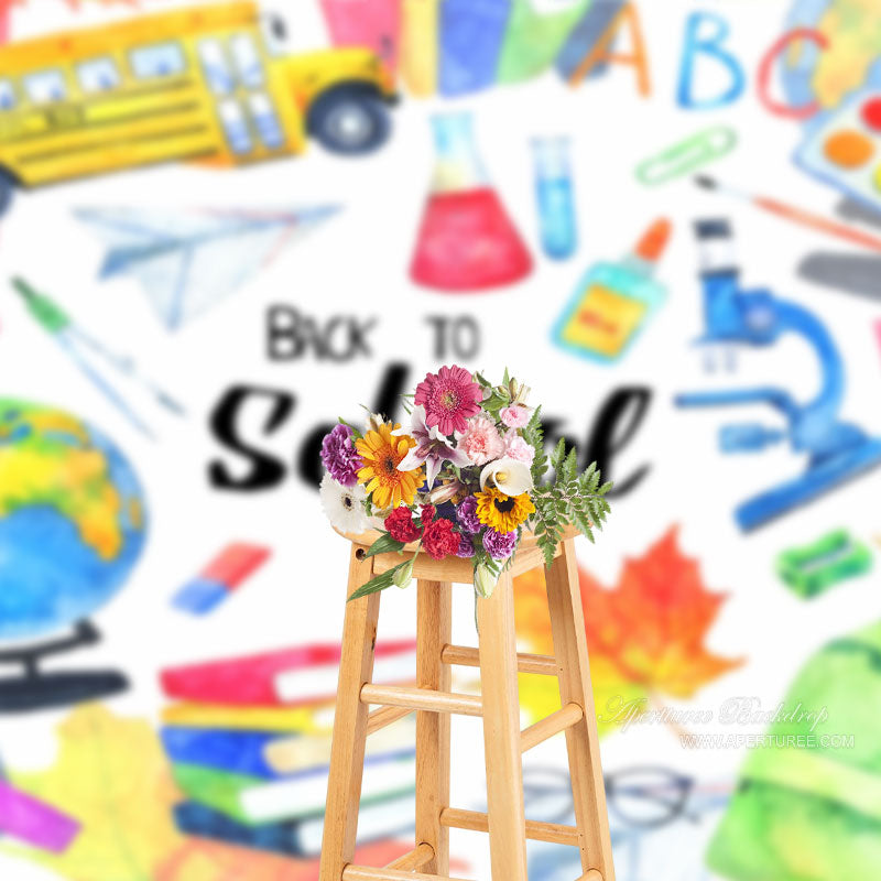 Aperturee - Bunte Subjekt Tools Taschen Bus Zurück zu Schule Hintergrund