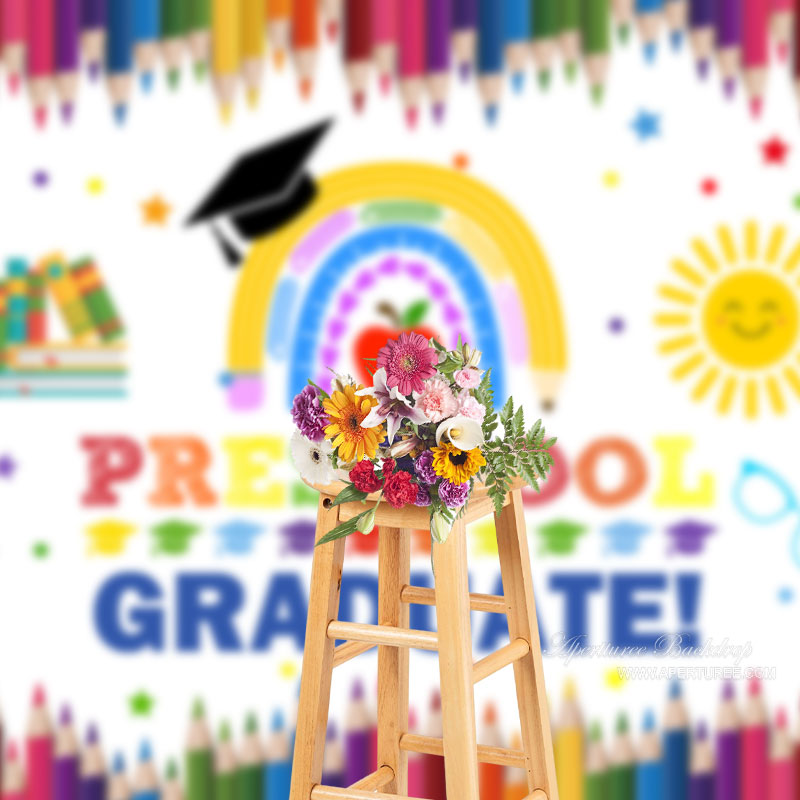 Aperturee - Buntstifte Regenbogen Sonne Sterne Vorschul Fotohintergrund
