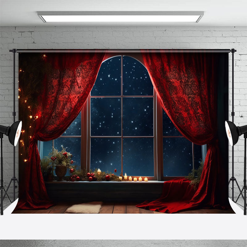Aperturee - Roter Vorhang Kerze Weihnachtsnacht Porträt Hintergrund