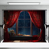 Aperturee - Roter Vorhang Kerze Weihnachtsnacht Porträt Hintergrund