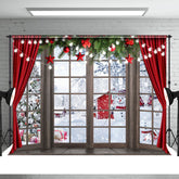 Aperturee - Roter Vorhang Fenster Schneemann Weihnachtsbaum Hintergrund