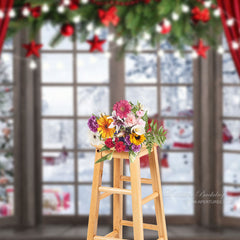 Aperturee - Roter Vorhang Fenster Schneemann Weihnachtsbaum Hintergrund