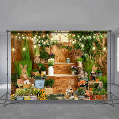 Aperturee - Niedlicher Kaninchengarten Holz Fröhlicher Ostertag Hintergrund