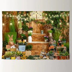 Aperturee - Niedlicher Kaninchengarten Holz Fröhlicher Ostertag Hintergrund