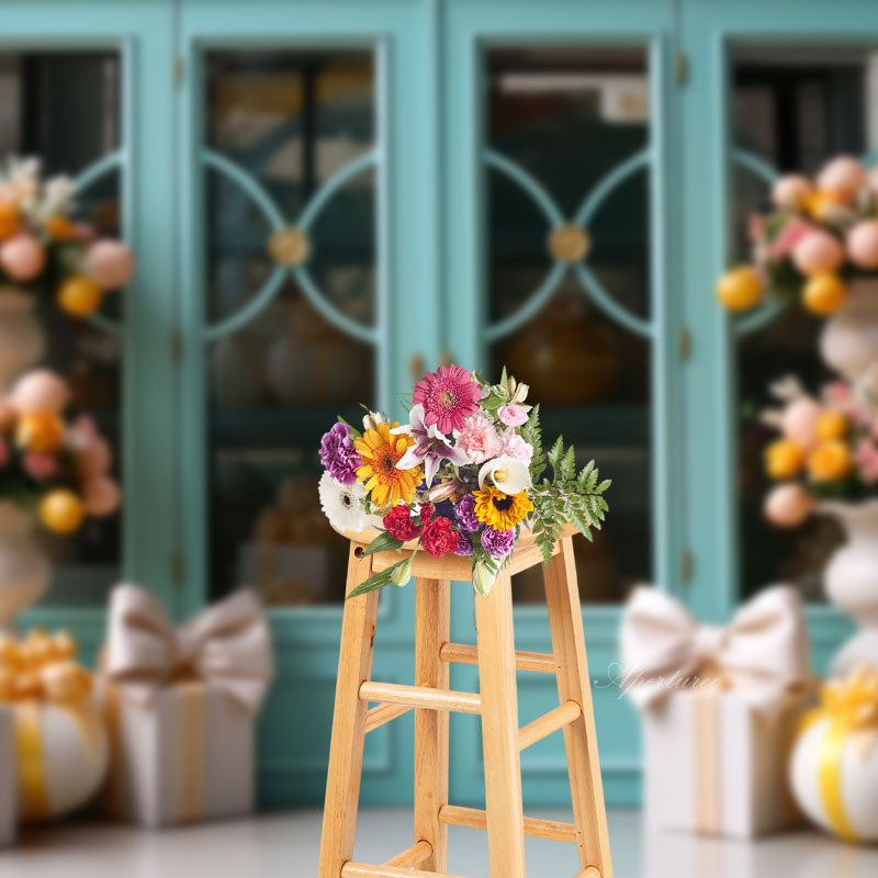 Aperturee - Cyan Fenster und Parterre Eier Geschenke Osterhintergrund