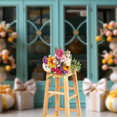 Aperturee - Cyan Fenster und Parterre Eier Geschenke Osterhintergrund