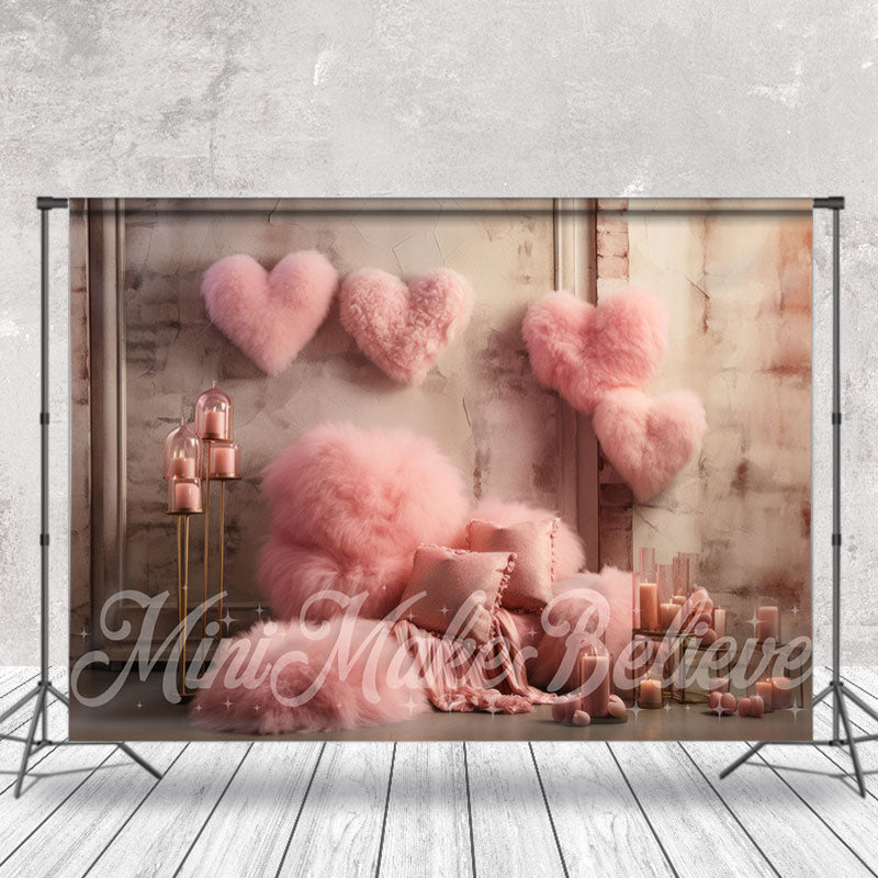 Aperturee - Flaumige rosa Herz Kerzen Wand Valentinstag Hintergrund