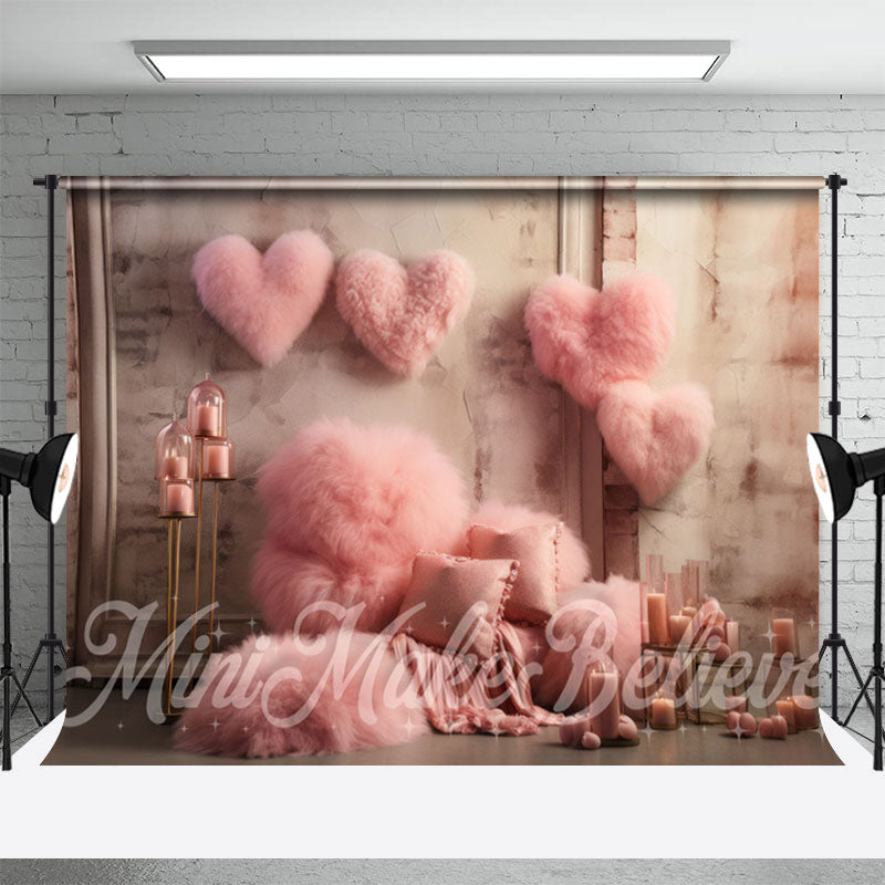 Aperturee - Flaumige rosa Herz Kerzen Wand Valentinstag Hintergrund