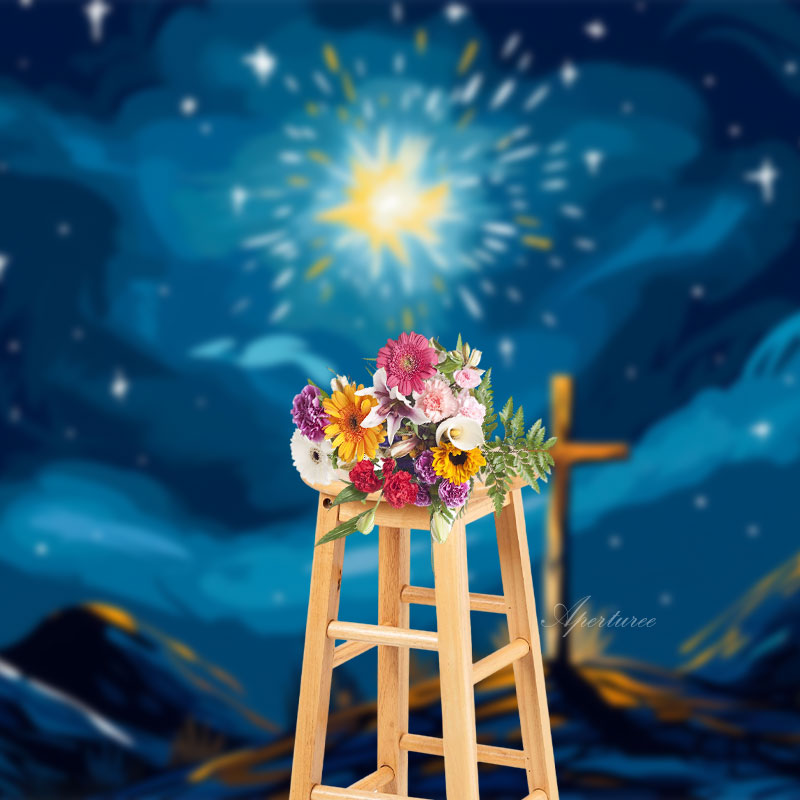 Aperturee - Earth Slope Sparkle Star Dunkelblauer Osterhintergrund