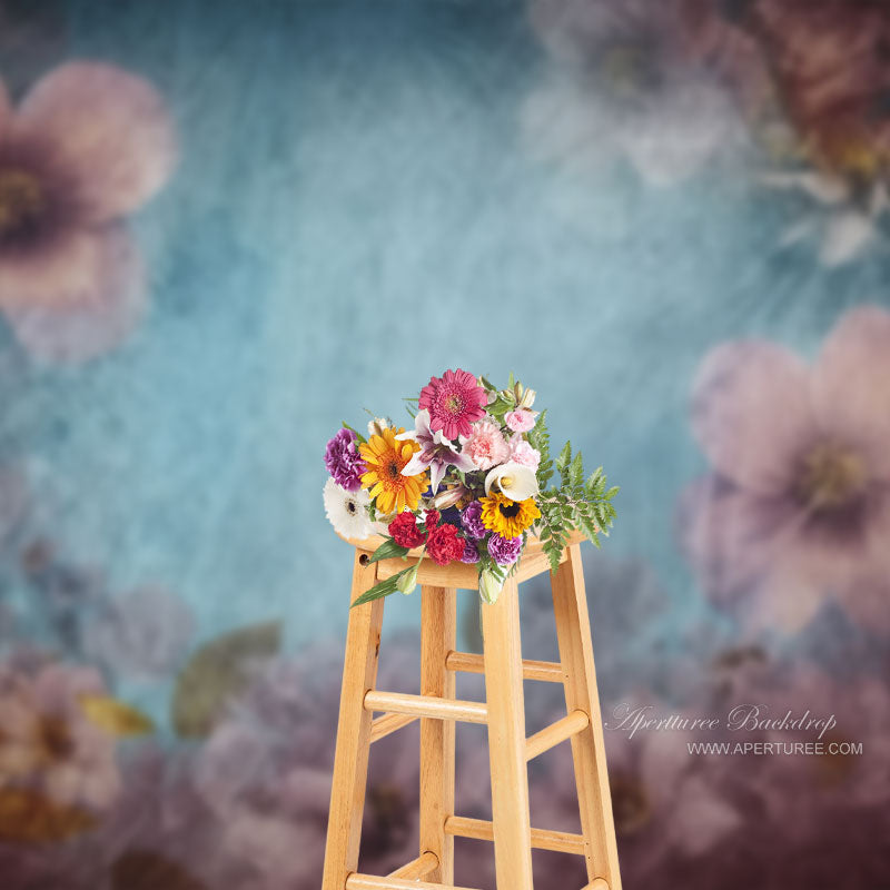 Aperturee - Fine Art Pink Floral Blue Abstrakter Fotohintergrund