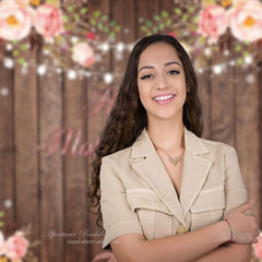 Aperturee - Blumenbrauner Bokeh Muttertagshintergrund aus Holz für Fotos