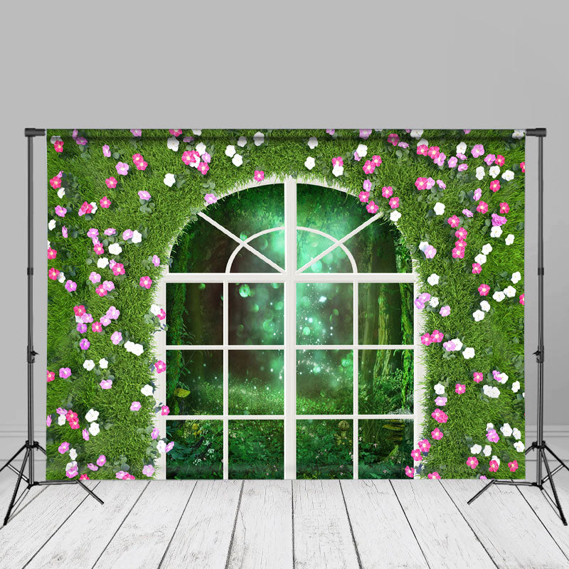Aperturee - Blumen und Gras Wandfenster Frühlings Fotohintergrund