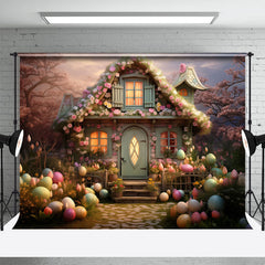 Aperturee - Blumenhaus bunte Eier Cartoon Ostern Hintergrund