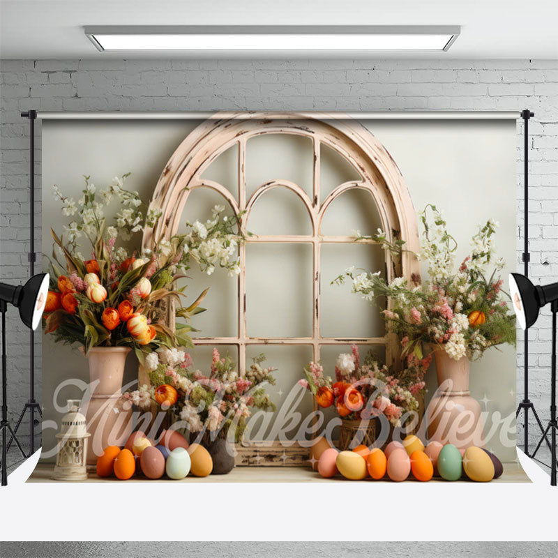 Aperturee - Blumen bunte Eier Bogen Fenster Ostern Hintergrund