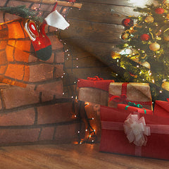 Aperturee - Roter Geschenk Kamin Familienparty Weihnachtshintergrund
