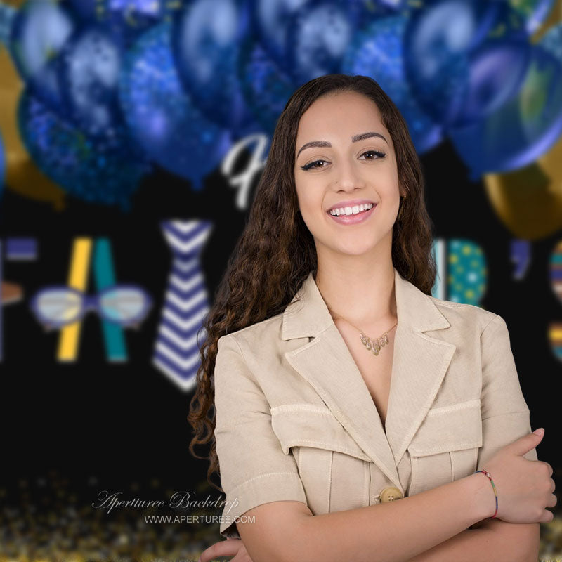Aperturee - Glitzernder blauer Luftballon Krawatten Vatertags Fotohintergrund