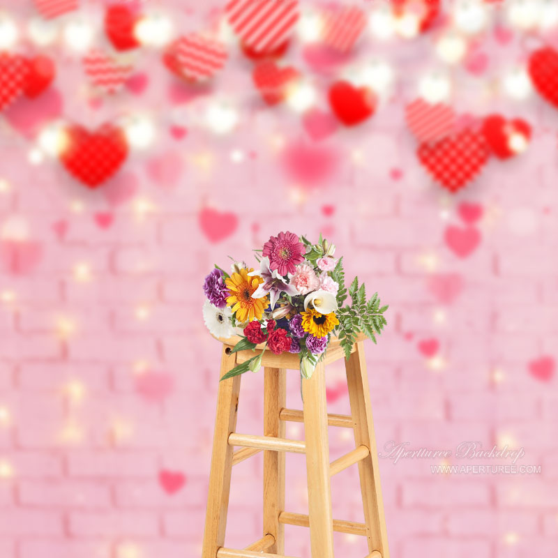 Aperturee - Glitzernder rosa Backsteinmauer Valentinstag Fotohintergrund