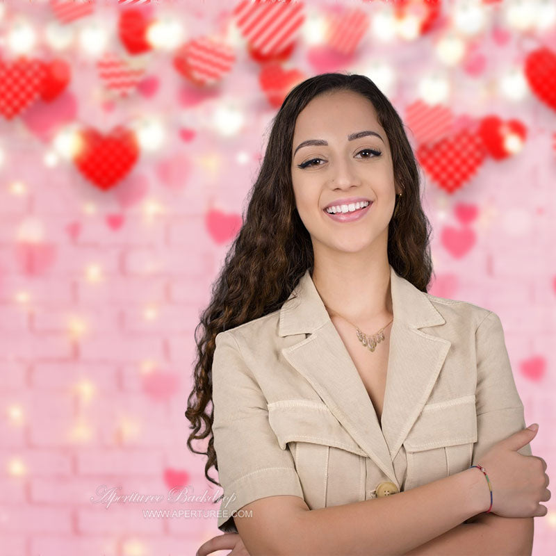 Aperturee - Glitzernder rosa Backsteinmauer Valentinstag Fotohintergrund