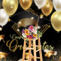 Aperturee - Goldschwarze Luftballons Mörtelbrett Fotohintergrund für Absolventen