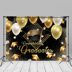 Aperturee - Goldschwarze Luftballons Mörtelbrett Fotohintergrund für Absolventen