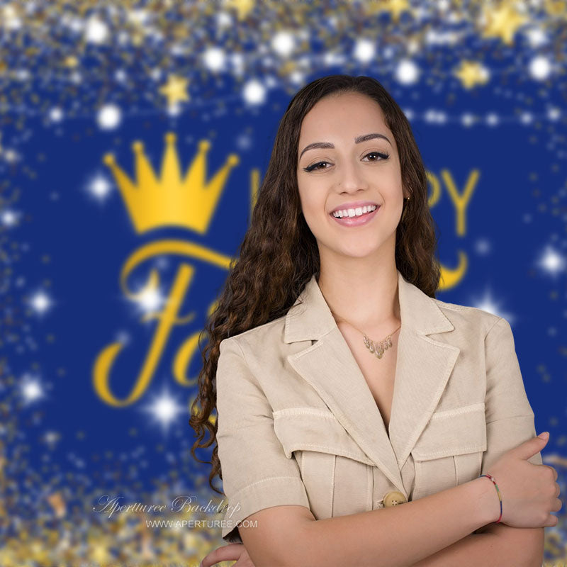 Aperturee - Gold glitzernder blauer Vatertagsparty Fotohintergrund