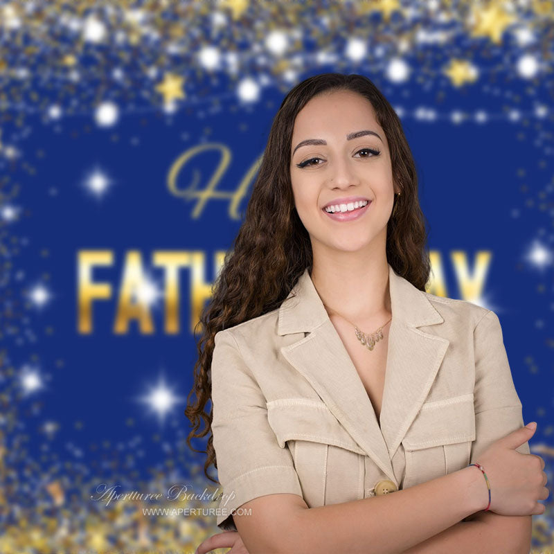 Aperturee - Gold funkelnder blauer Alles gute zum Vatertag Hintergrund für Fotos