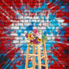 Aperturee - Graffiti Blue Ink Splash Red Brick Wall Fotohintergrund