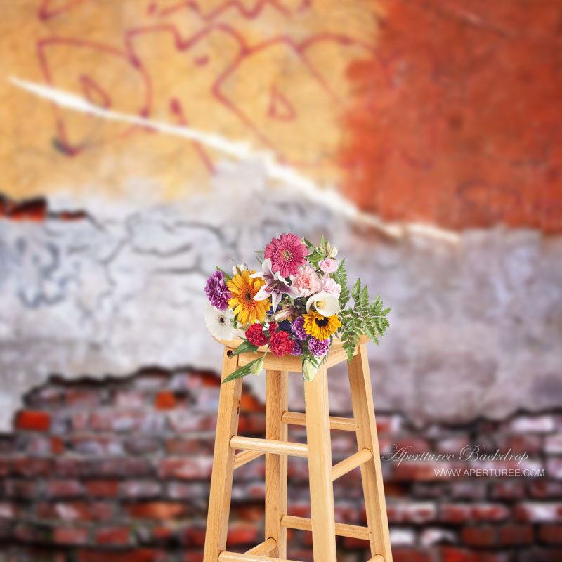 Aperturee - Graffiti Shabby Red Orange Brick Fotoshooting Hintergrund