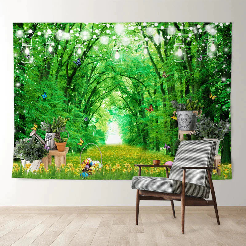 Aperturee - Grüner Waldgarten Ostertag Fotohintergrund
