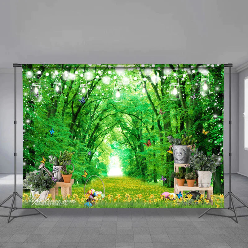 Aperturee - Grüner Waldgarten Ostertag Fotohintergrund