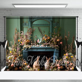 Aperturee - Grüne Wand mit niedlichen Hasen Eier Ostern Hintergrund